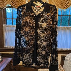 Black lace button down shirt